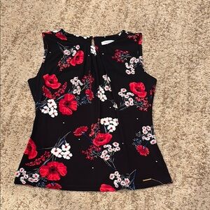 Calvin Klein Black and Red Floral Fitted Sleeveless Blouse